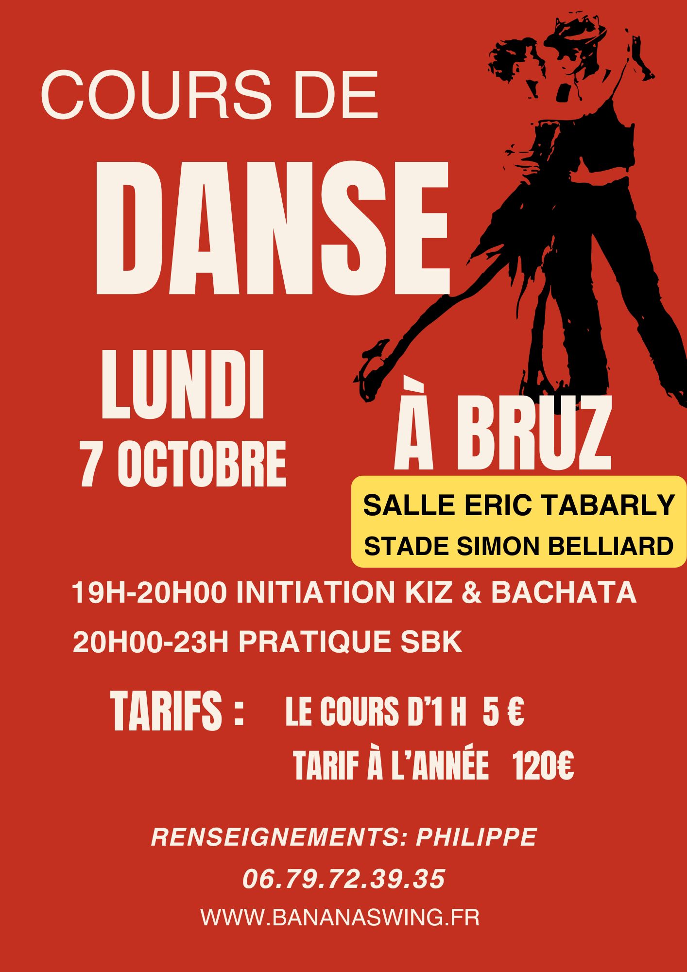 Initiation Kizomba et Bachata + Pratique SBK à Bruz (Stade Simeon Belliard, salle ÉRIC TABARLY))