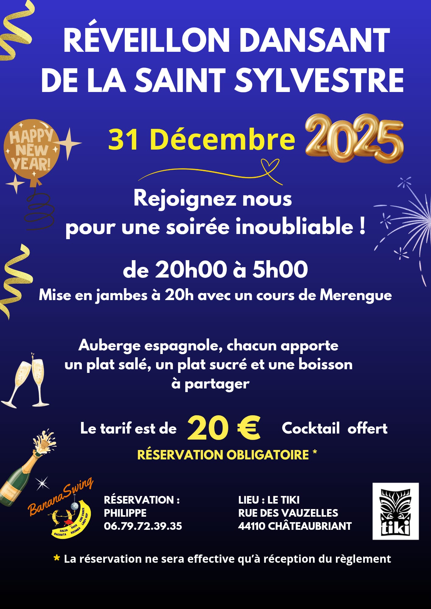 Réveillon dansant "auberge espagnole" au Tiki à Châteaubriant