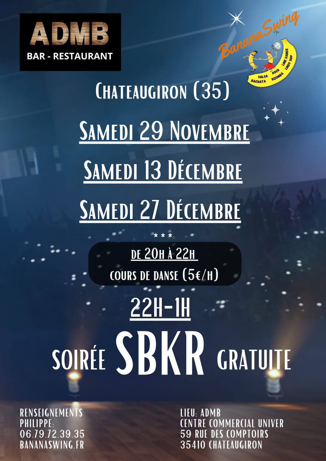 Lindy hop et Bachata + Soirée Latino-Rock à l'ADMB à Chateaugiron