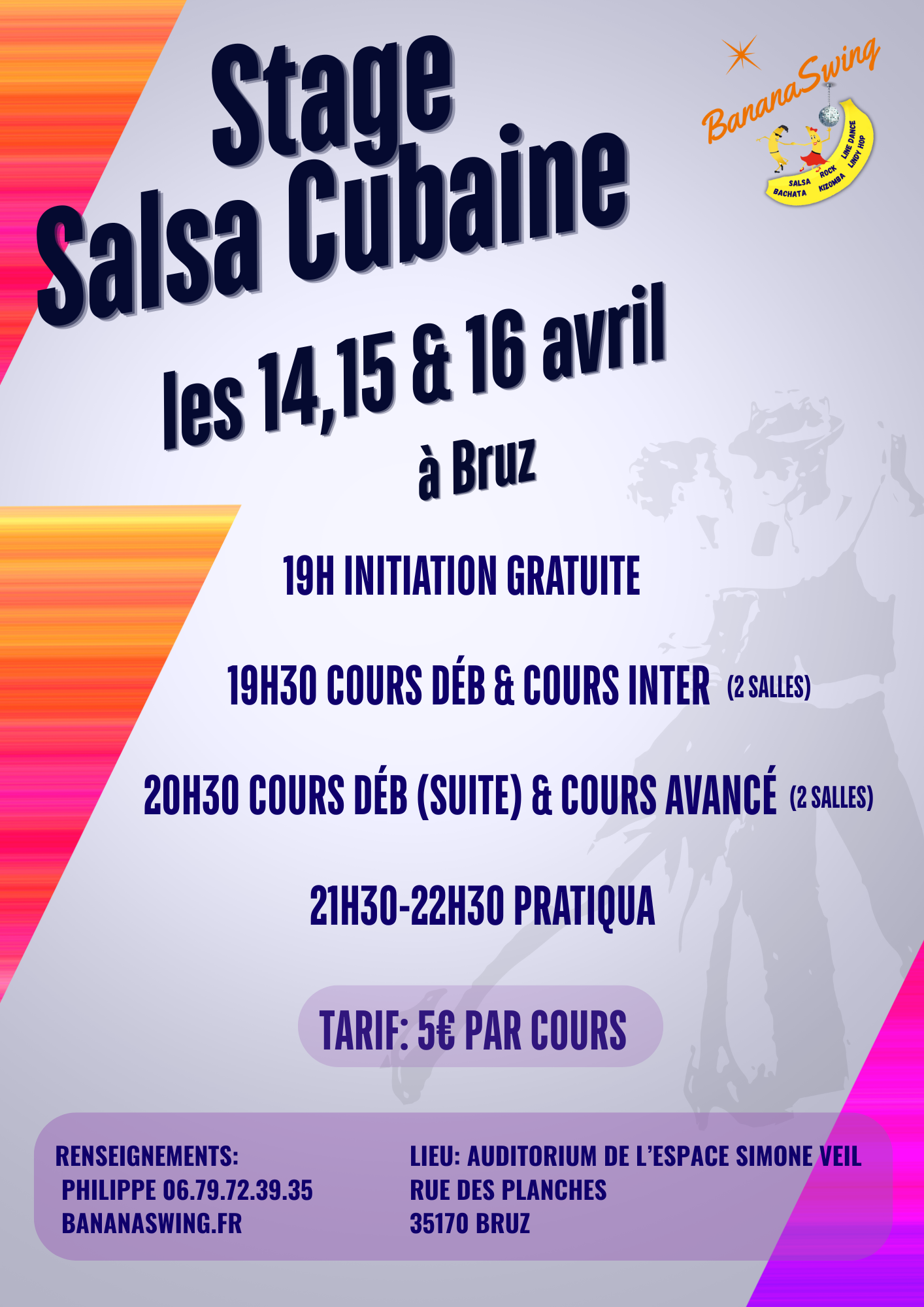 Stage de Salsa cubana (3 niveaux) + Pratiqua (Auditorium de l'Espace Simone Veil)