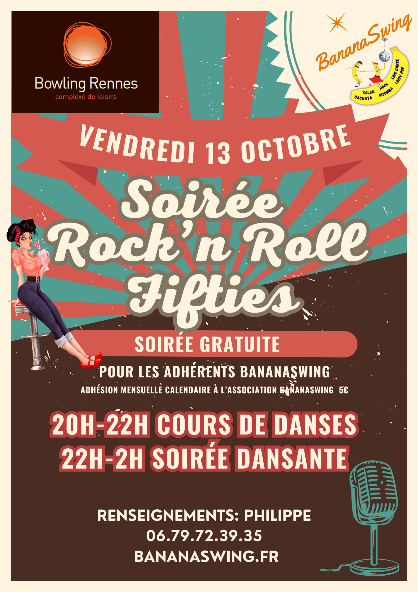 Cours Rock 3 niveaux + Soirée à thème "Rock Fifties" au Bowling Alma