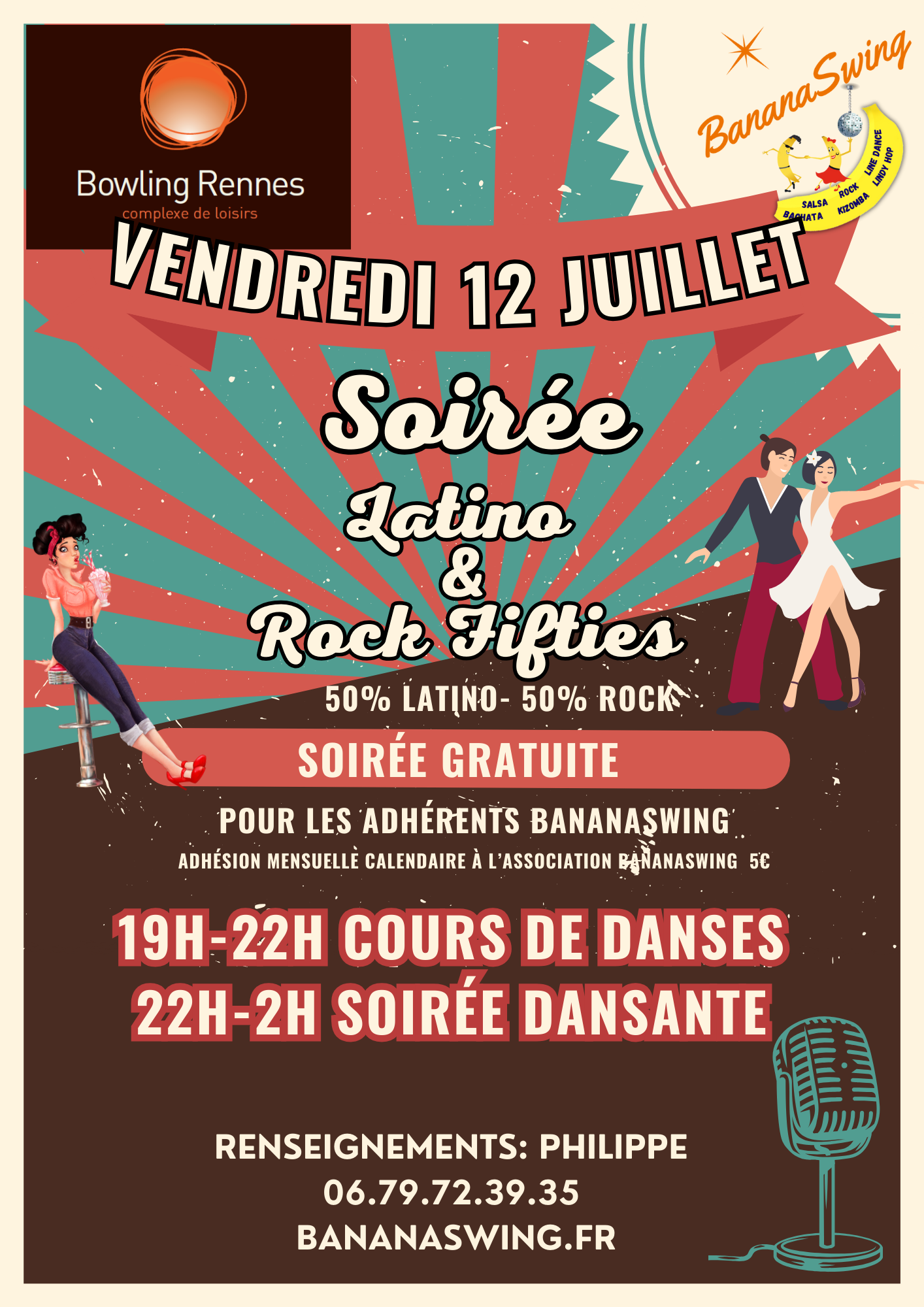 Bachata, Lindy hop & Rock + Soirée Latino-Rock "Fifties" au Bowling Alma