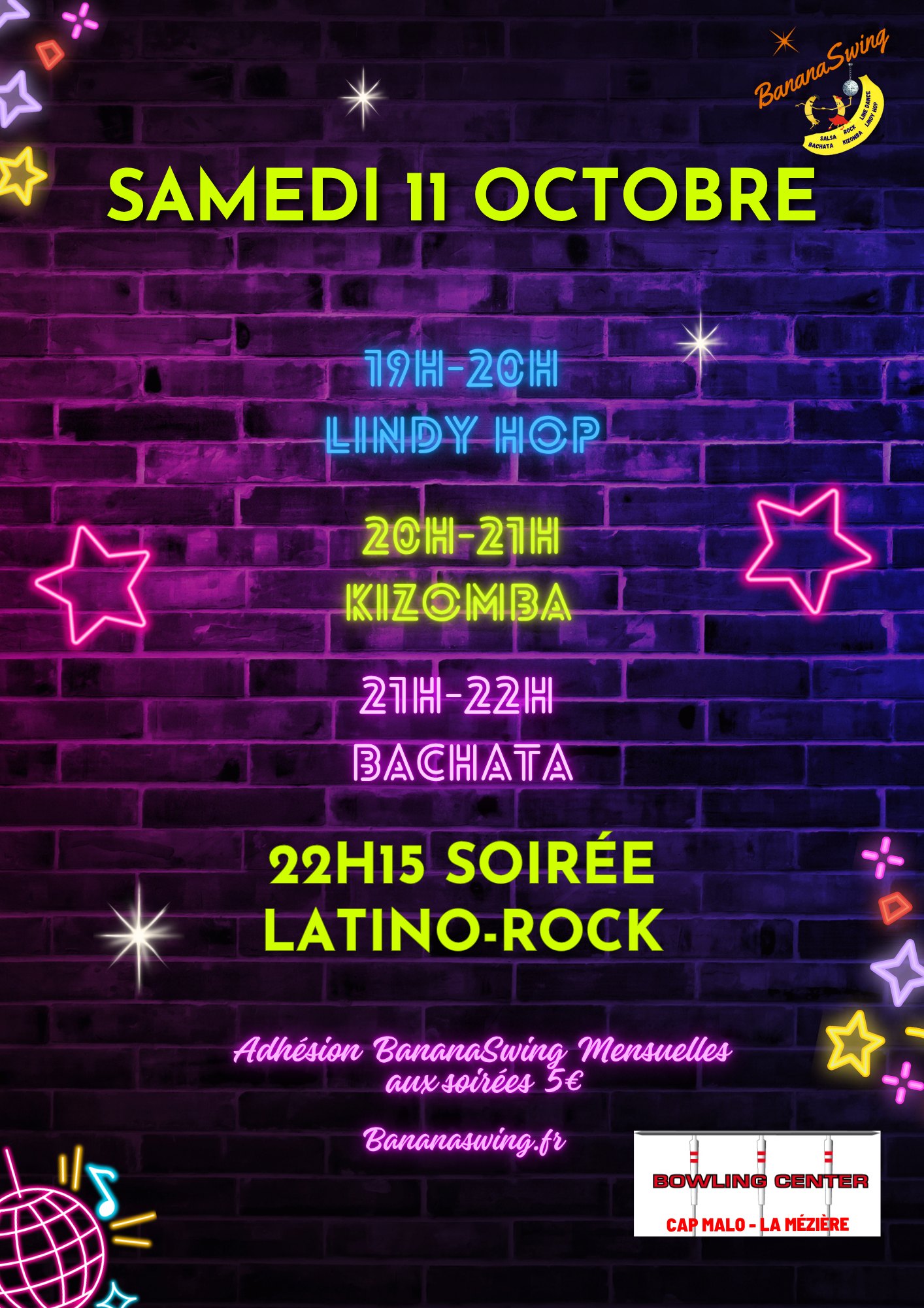 Chacha cubain, Rock, Bachata et Kizomba + Soirée Latino-Rock au Bowling Cap Malo