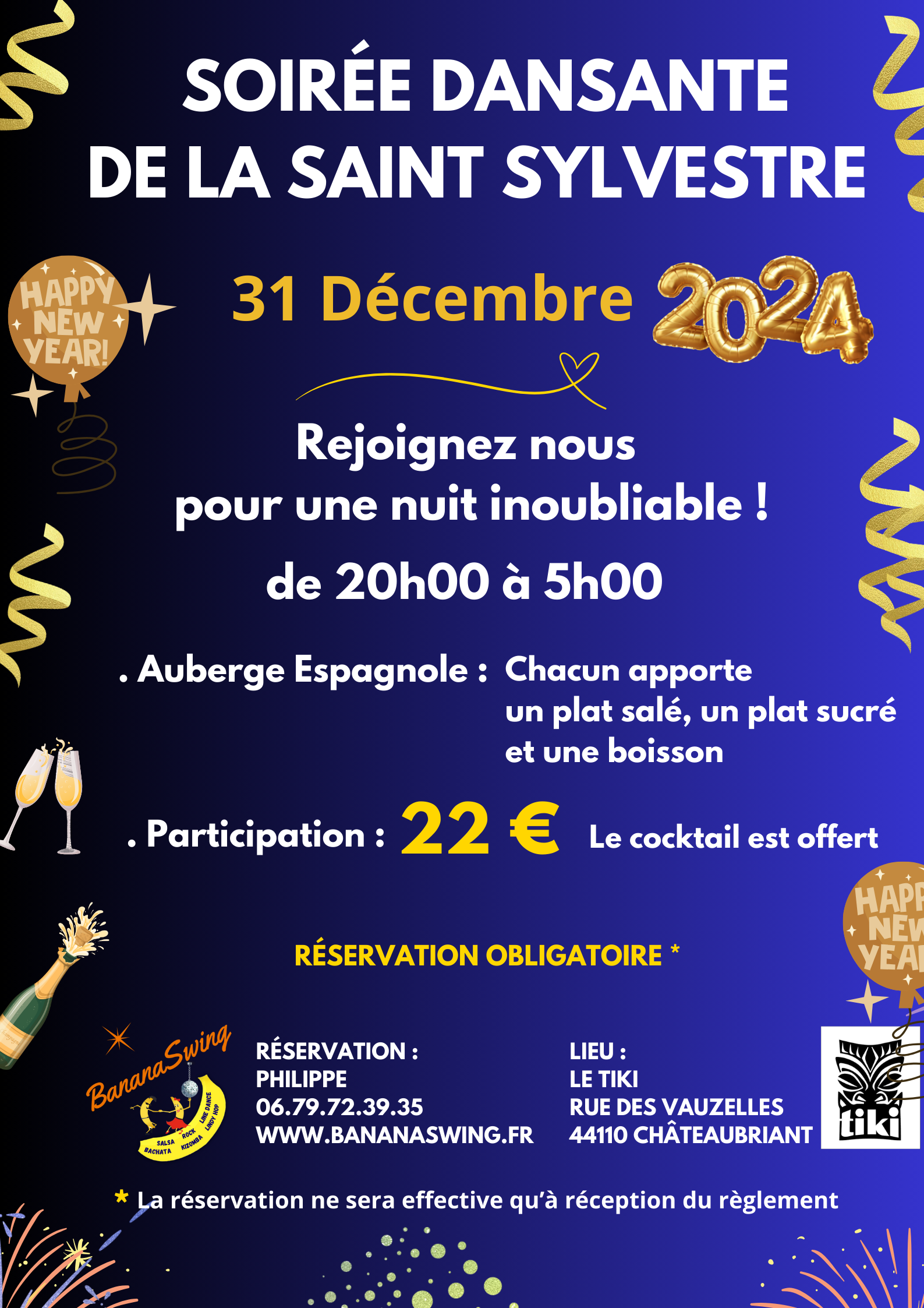 Réveillon dansant "auberge espagnole" au Tiki à Châteaubriant