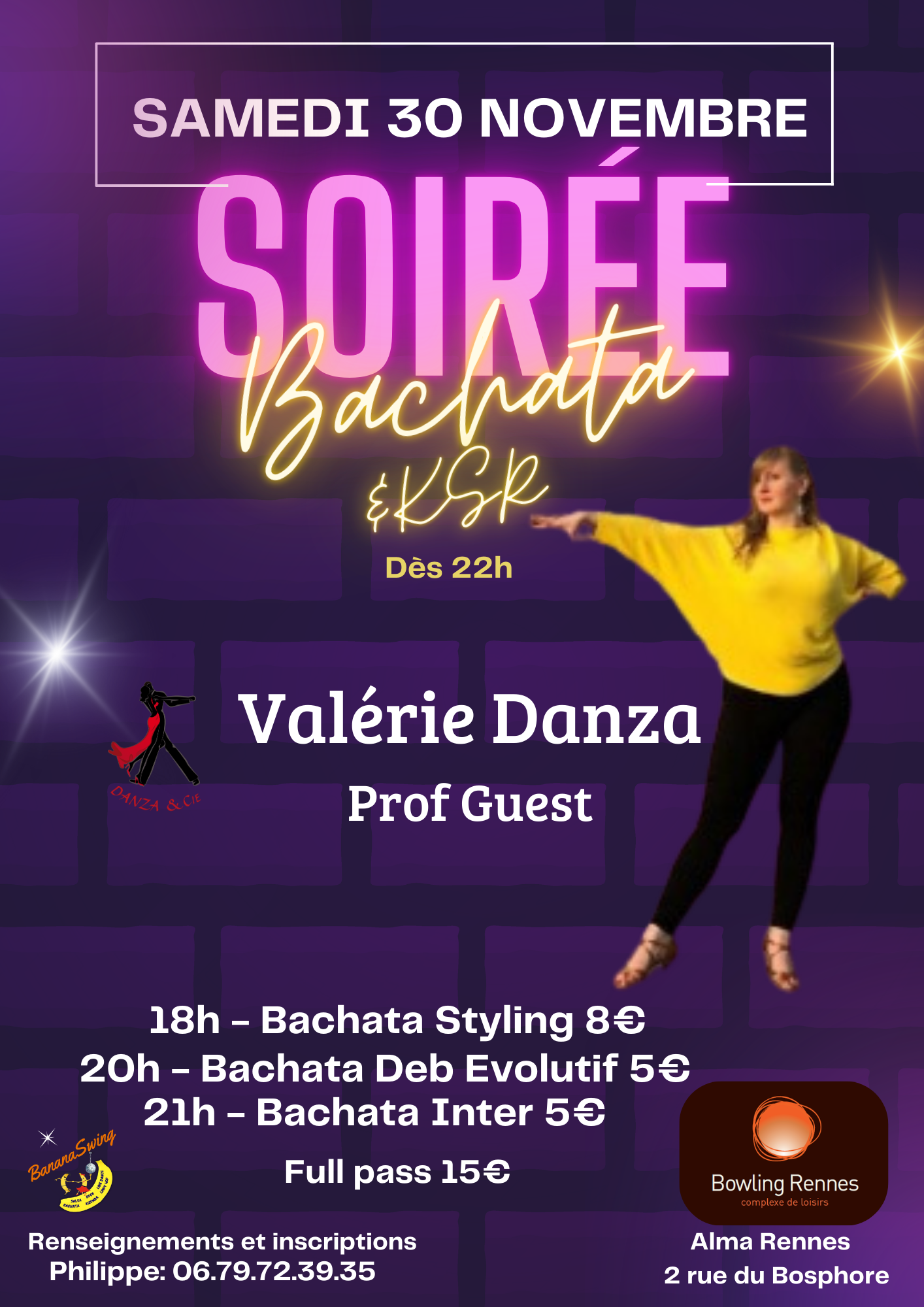 Stage de Bachata + Soirée 50% Bachata et 50% SKR au Bowling Alma