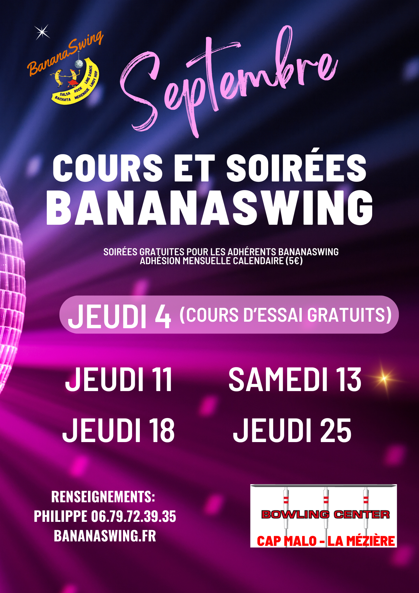 Cours d'essai gratuits Kizomba, Rock et Bachata au Bowling Cap Malo