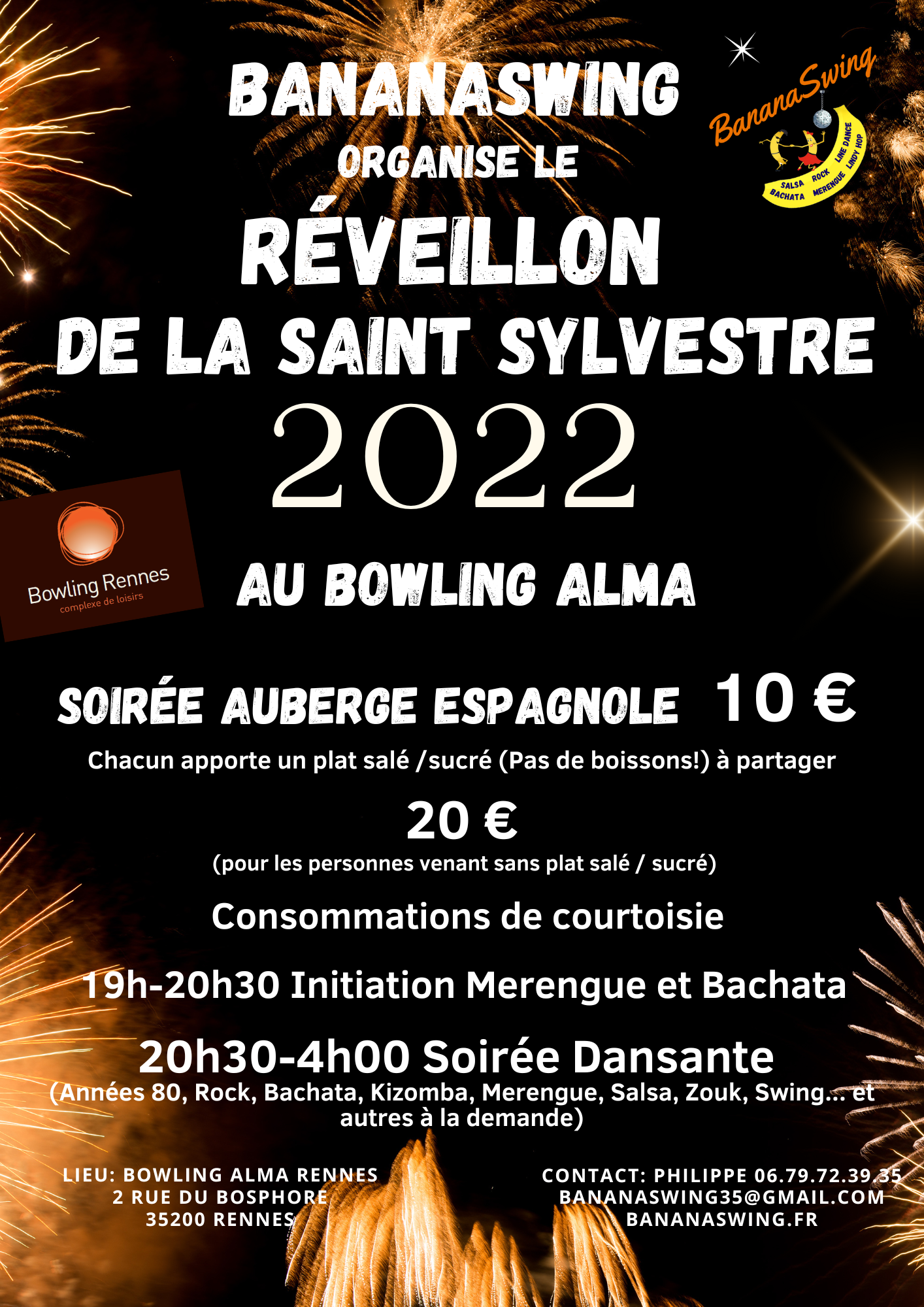 Réveillon dansant "auberge espagnole" au Bowling Alma à Rennes