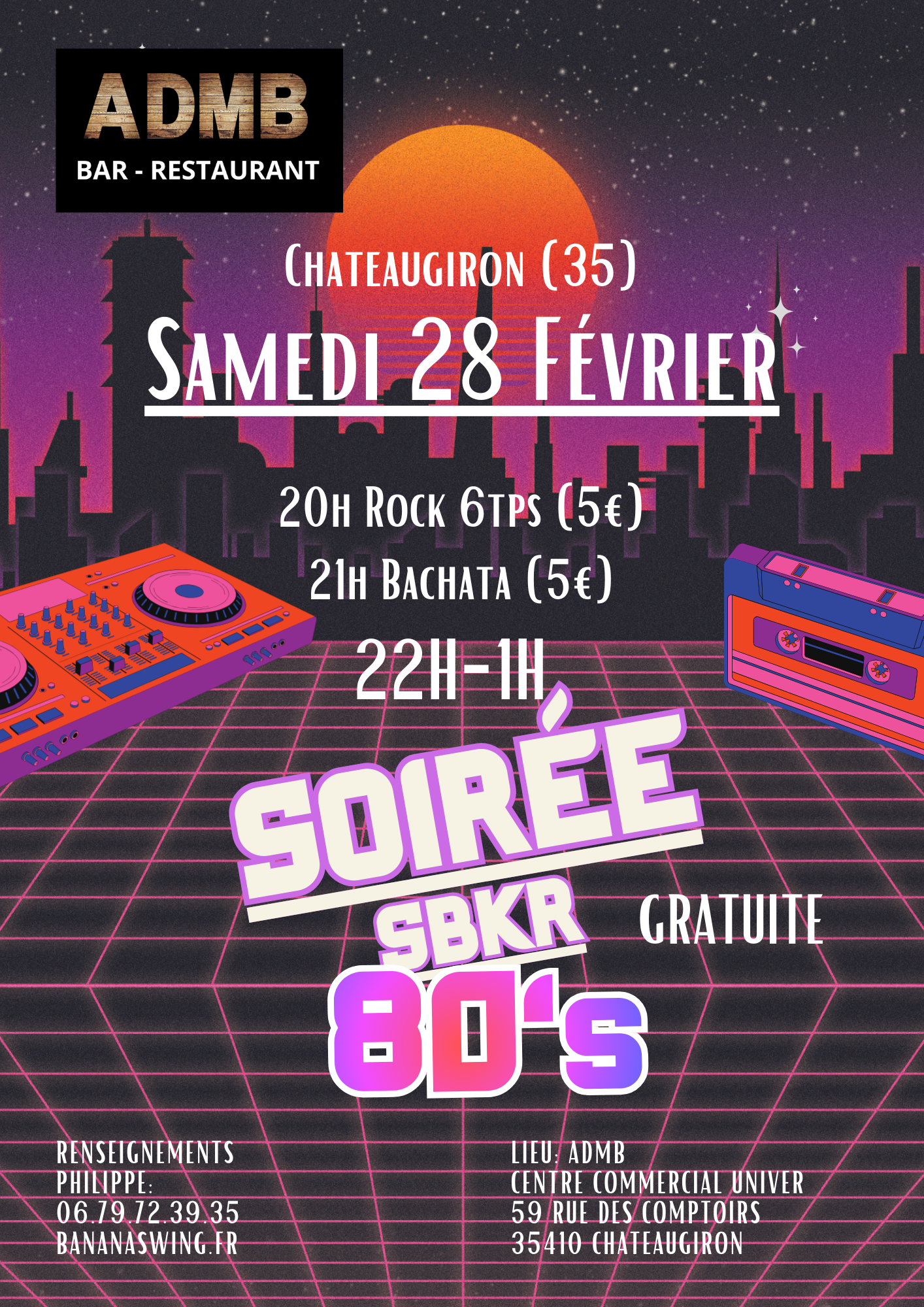 Stage de Rock et Bachata + Soirée 50% SBK + 50% Rock "Années 80" à l'ADMB à Chateaugiron