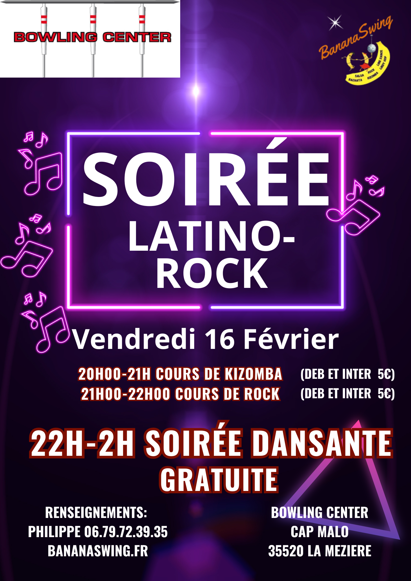 Stage Kizomba et rock+ Soirée Latino-Rock au bowling Cap Malo à La Mézière