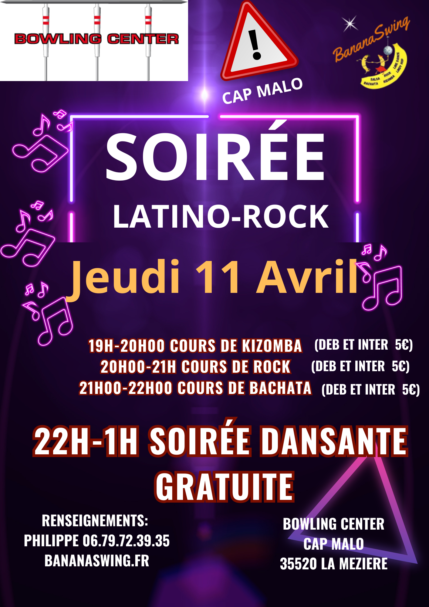 Kizomba, Rock & Bachata + Soirée Latino-Rock au Bowling Cap Malo (La Mézière)