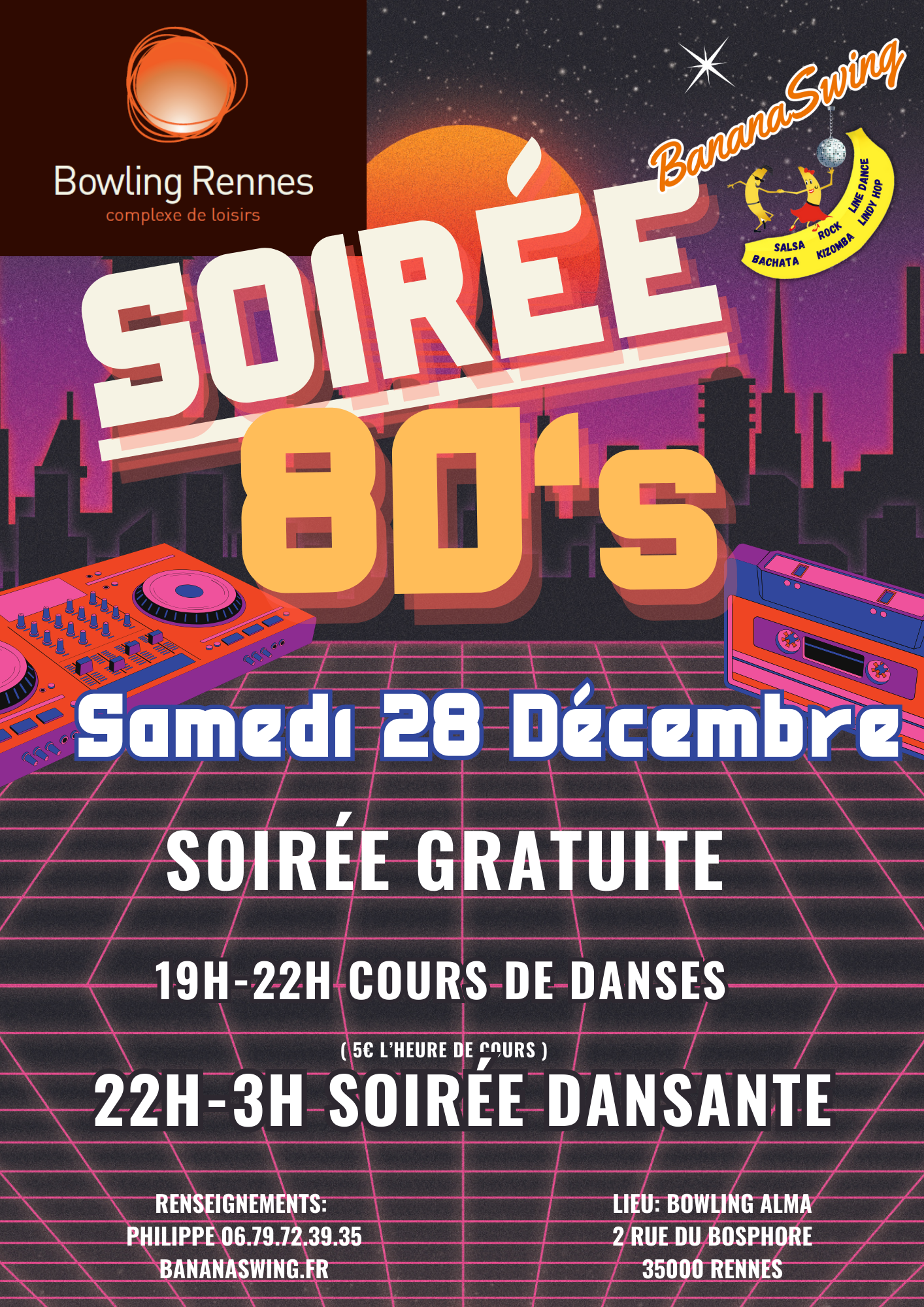 WCS, Kizomba et Rock + Soirée Latino-Rock "Années 80" au Bowling Alma