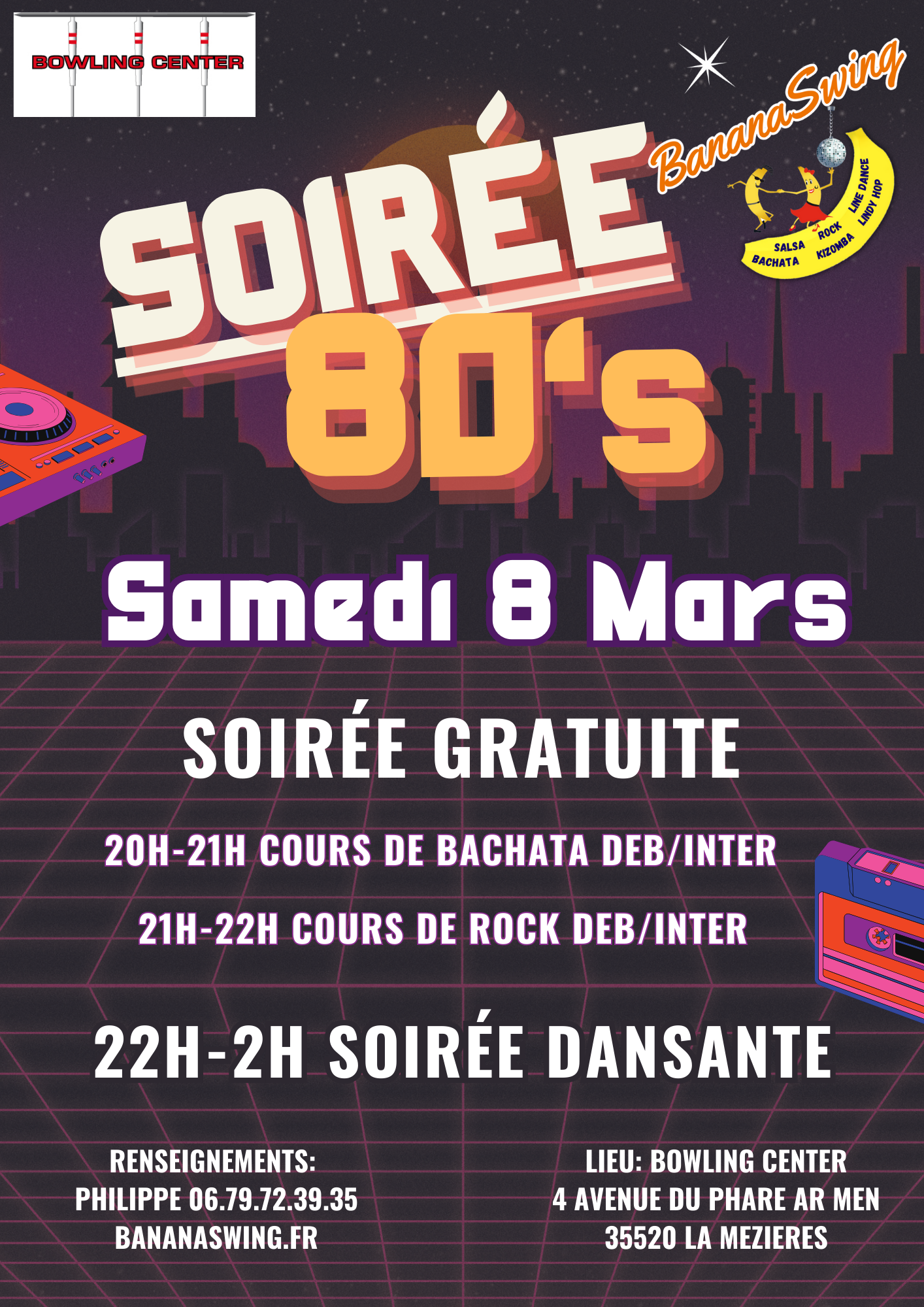 Stages de Bachata & Rock + Soirée Latino-Rock "Années 80" au Bowling Cap Malo