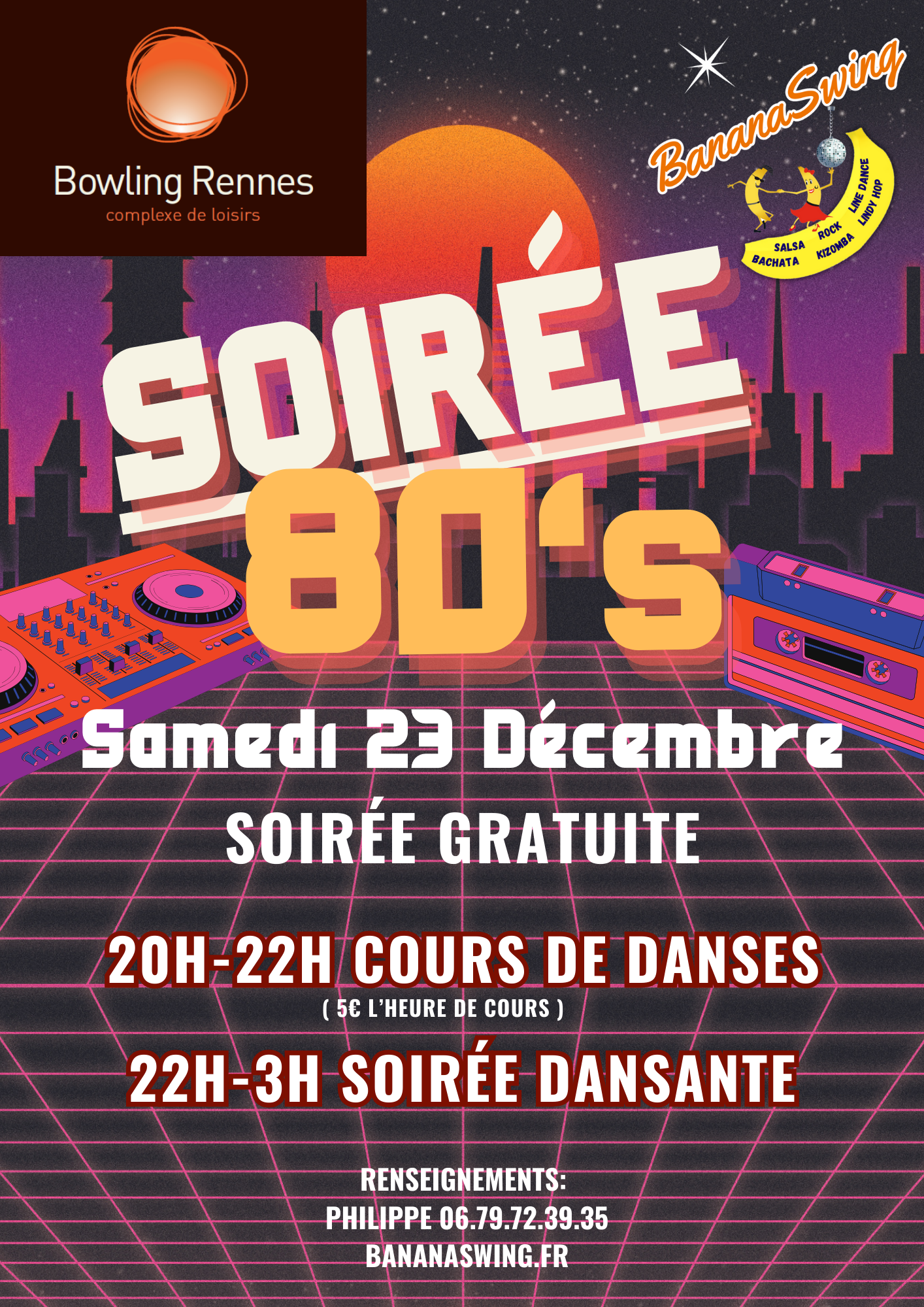 Line-dance de Noël et Rock + Soirée à thème "Années 80" au Bowling Alma