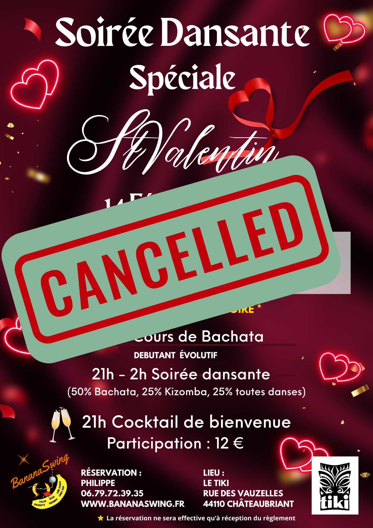 Stage bachata + Soirée de la Saint-Valentin (50% Bachata) au Tiki ANNULÉ