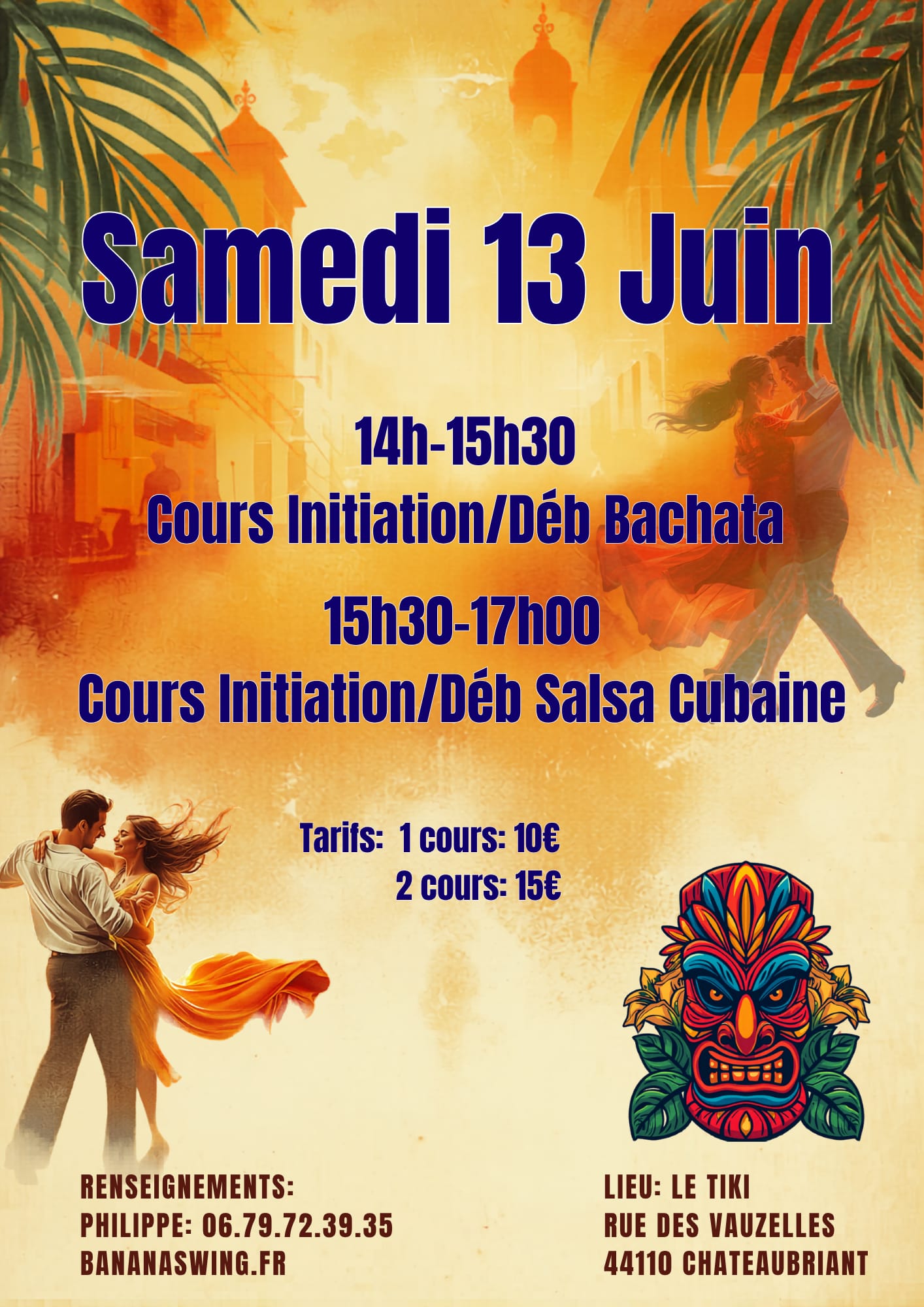 Stages de salsa et bachata au Tiki à Châteaubriant