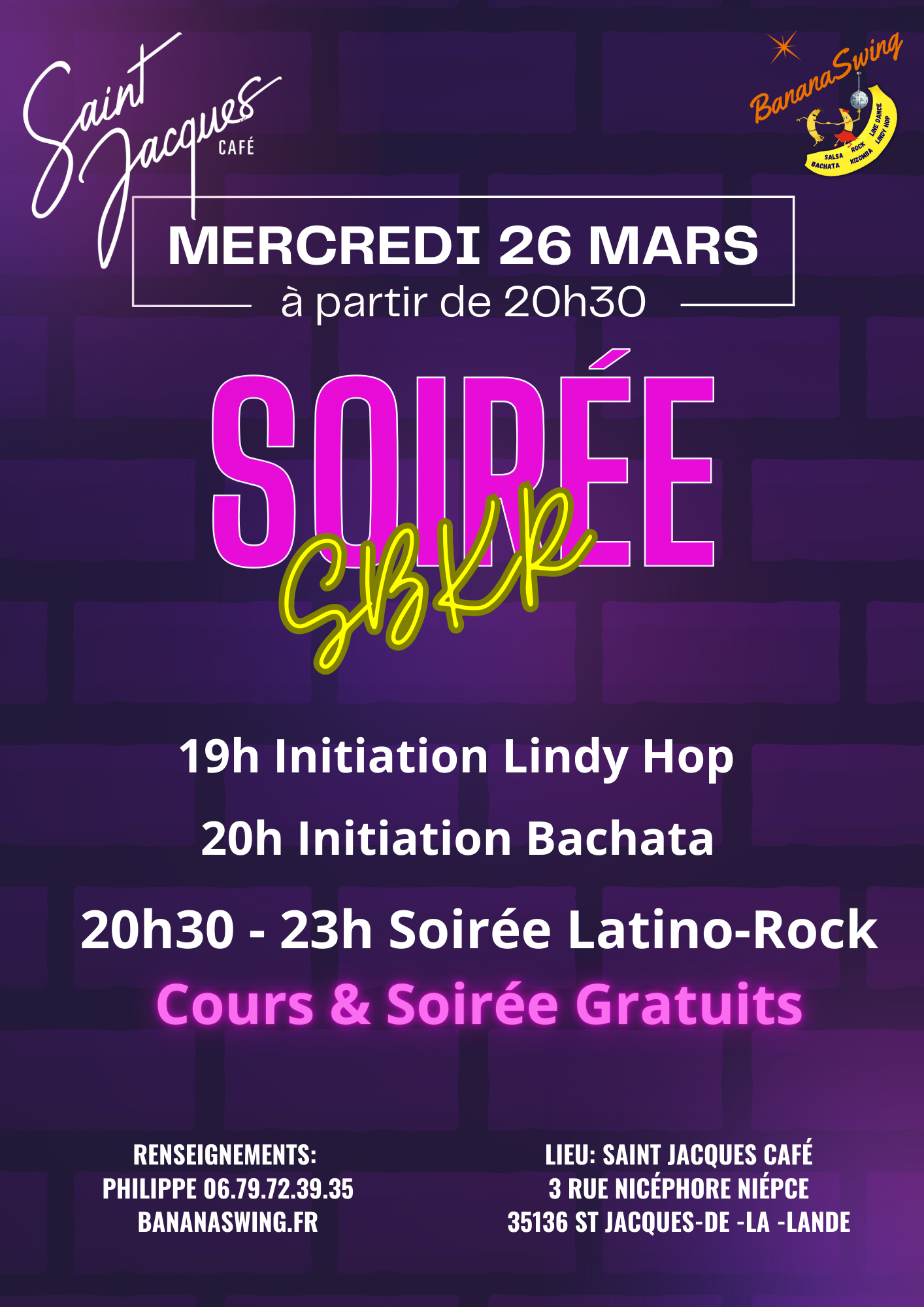 Lindy Hop & Bachata + Soirée Latino-Rock au St-Jacques Café à la Courrouze