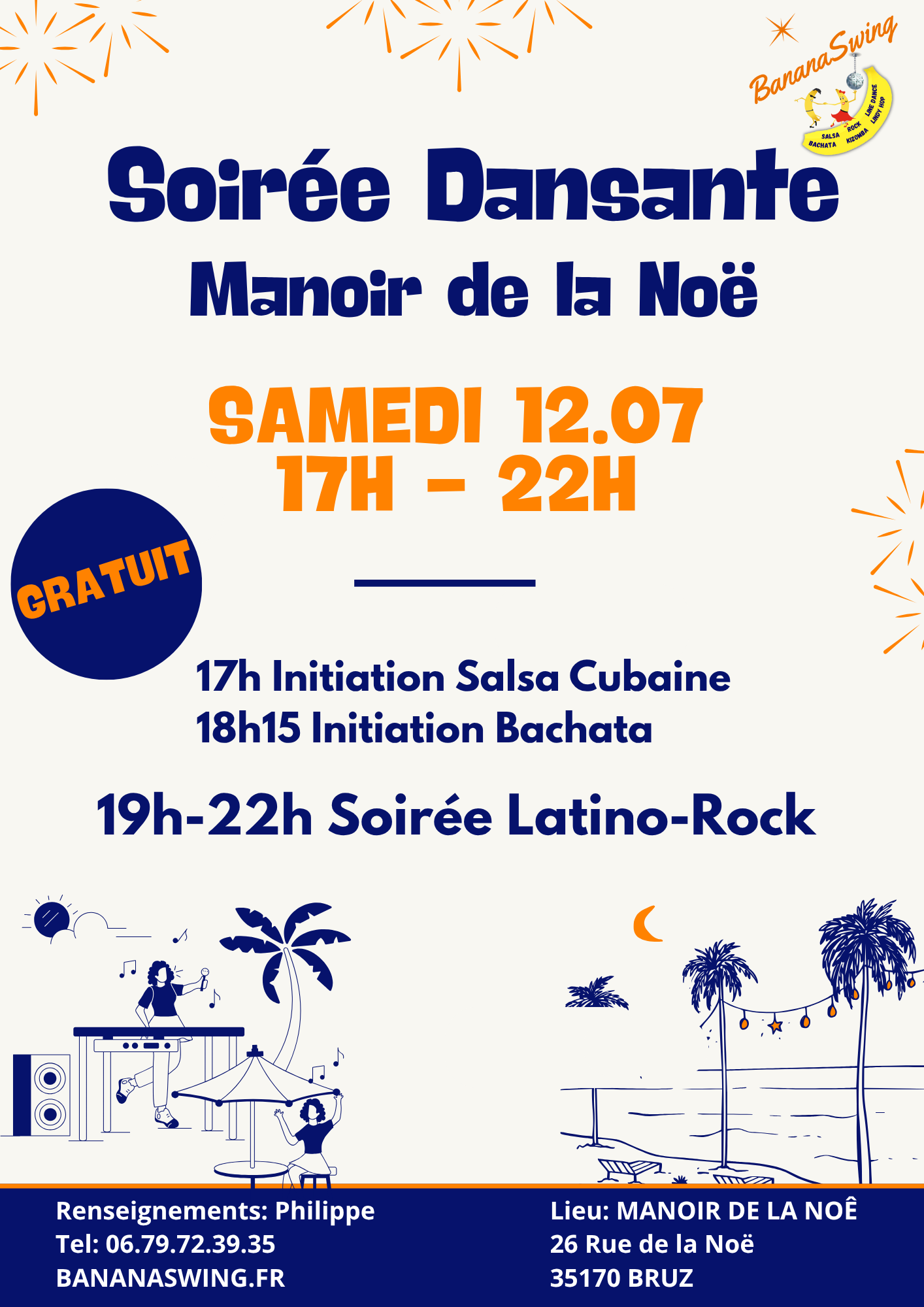 Salsa et Bachata + Soirée SBK à la Guinguette du Manoir de la Noé à Bruz (gratuit)