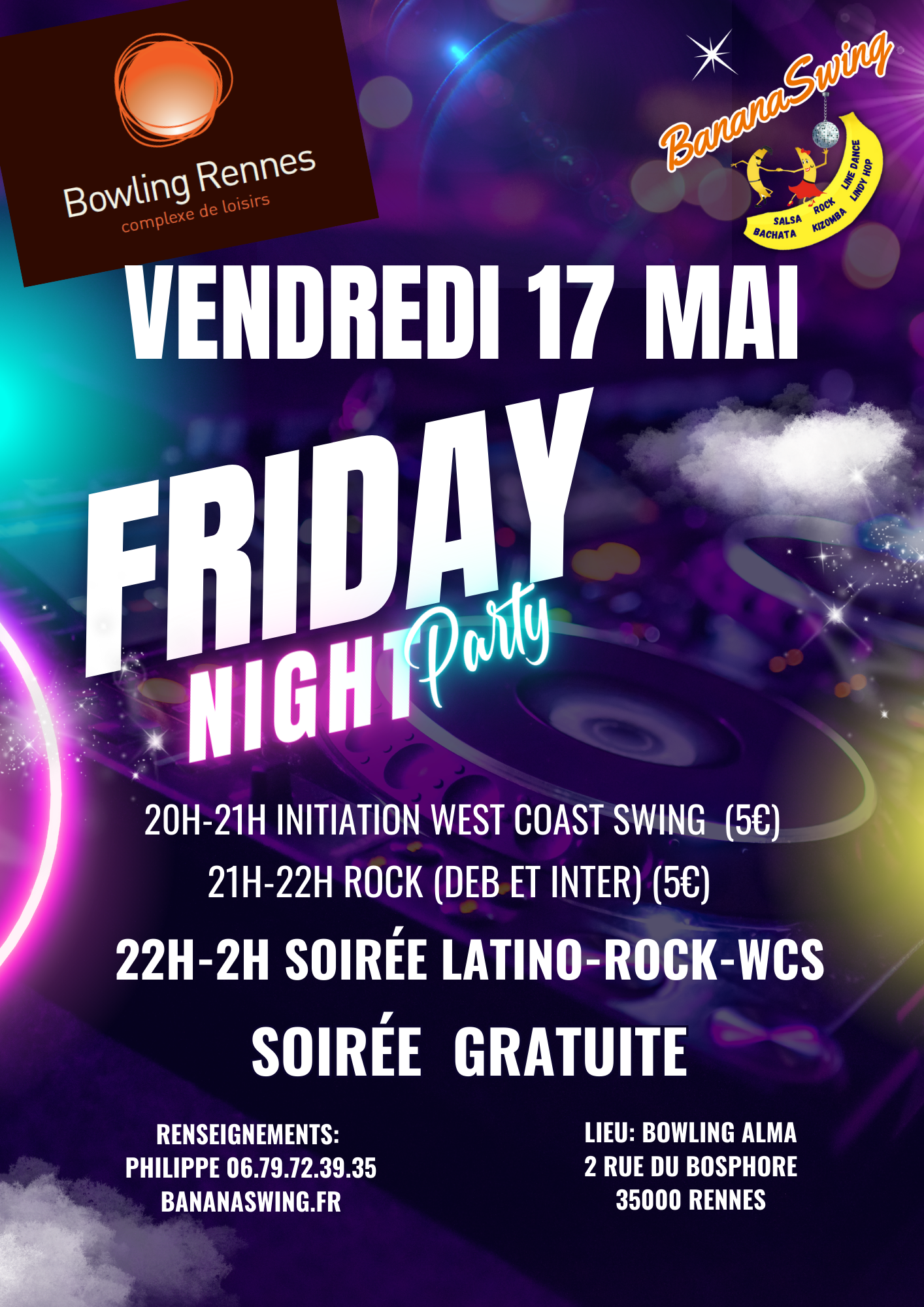 West Coast Swing et Rock + Soirée Latino-Rock (actuel) au Bowling Alma