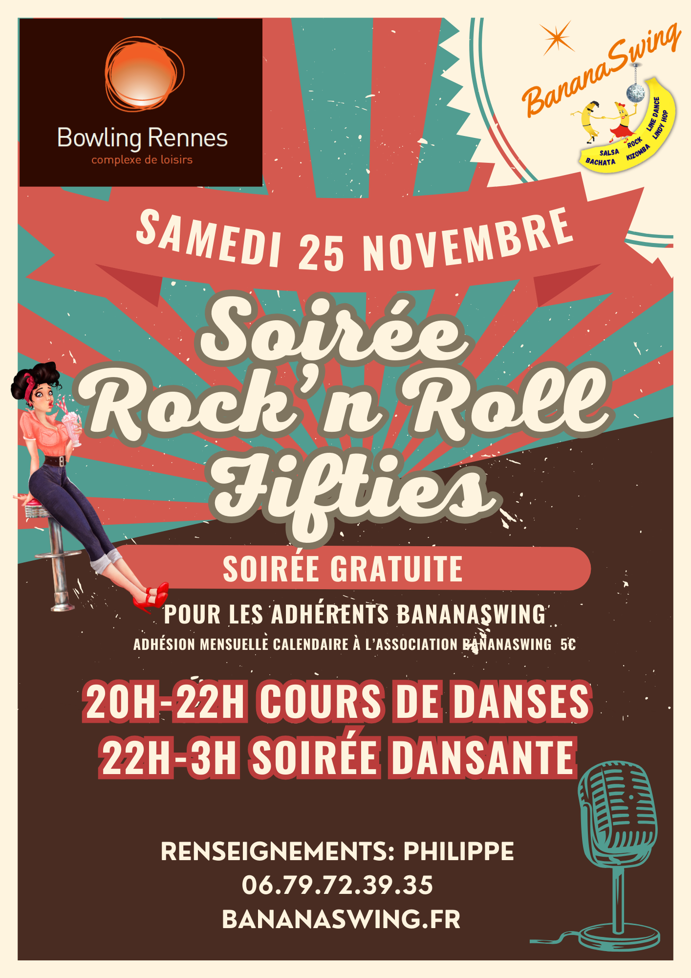 Cours Lindy hop et Rock + Soirée à thème "Rock Fifties" au Bowling Alma