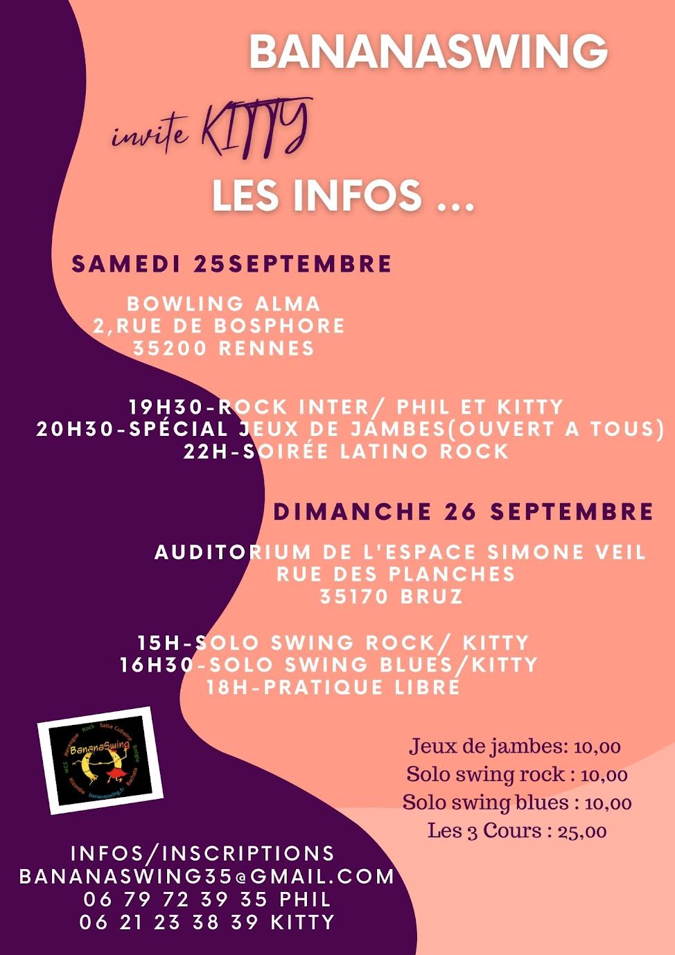 Solo Swing Rock & Solo Swing Blues + Pratique Latino-Rock  à l'auditorium de l'Espace Simone Veil (Bruz)